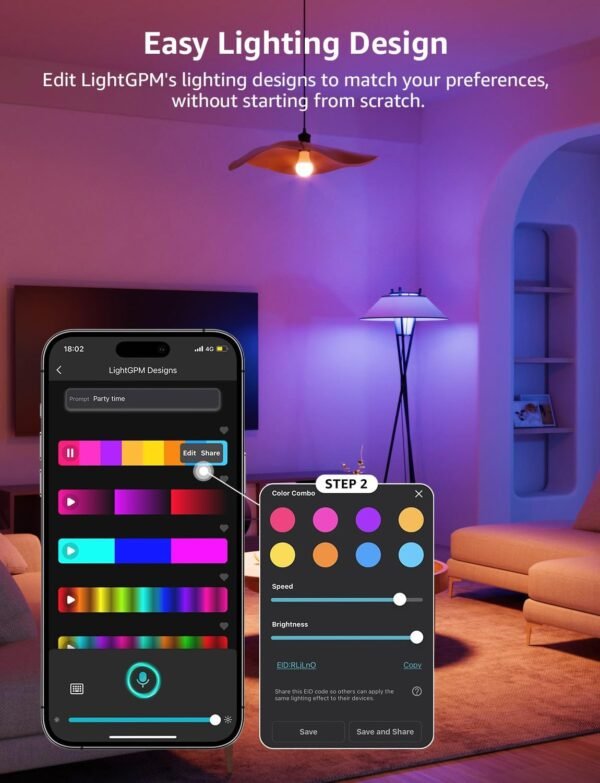 Lepro B1 AI Smart Light Bulbs - WiFi & Bluetooth RGBWW Color Changing LED Bulb Compatible with Alexa & Google Assistant, AI Generated Lighting, AI Voice Control, Music Sync, 2.4GHz Only, 2 Packs - Image 5