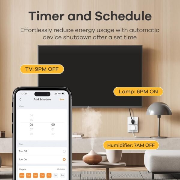 Linkind Matter Smart Plug, Work with Apple Home, Siri, Alexa, Google Home, SmartThings, Smart Outlet 15A/1800W Max, Smart Home Automation, APP Remote Control,Timer&Schedule, 2.4G Wi-Fi Only, 4 Pack - Image 3