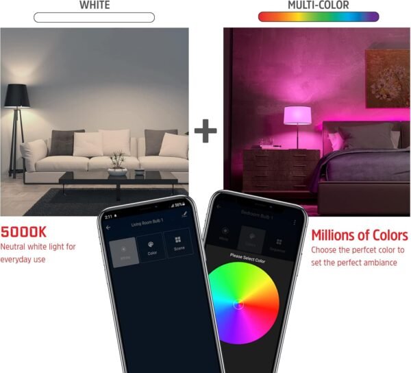 Energizer Connect Smart A19 LED White & Multi-Color RGB Light Bulb with Voice Control and Remote Access Through Your Smartphone | Compatible with Alexa and Google Assistant, 4 Pack - Image 6