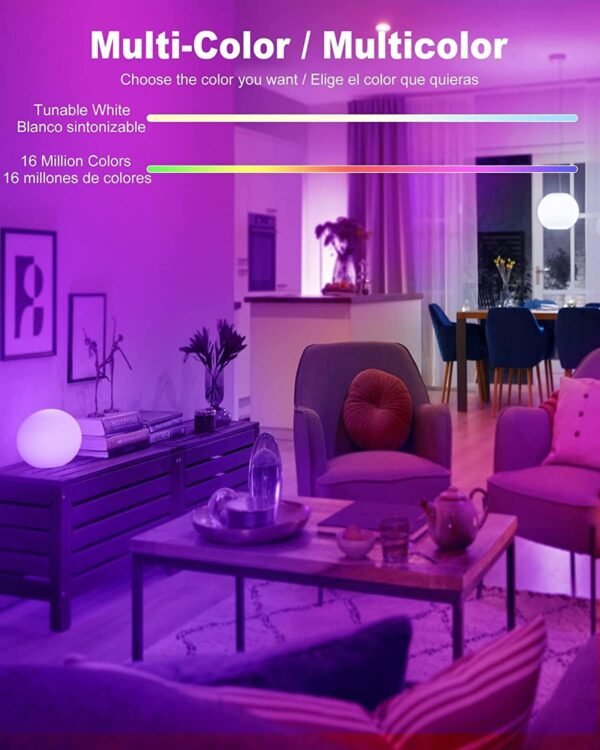 Smart Light Bulbs,Color Changing Light Bulbs That Work with Alexa and Google Assistant,2.4GHz WiFi & Bluetooth Music Sync Multicolor LED Bulbs,7W(60W Eqv.) E26 A19 for Smart Home Lighting-4PACK - Image 5