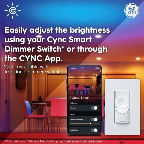 Cync GE Reveal Smart LED Wafer Downlight, Color Changing WiFi Light, Matter Compatible, Compatible with Alexa and Google Home, 4in, 3 Pack - Image 5