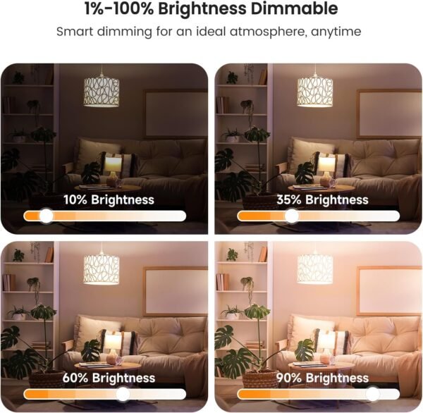 TREATLIFE Smart Light Bulbs 4Pack, 2500K-6500K Tunable White Dimmable LED Light Bulb Compatible with Alexa and Google Home, 2.4GHz WiFi Smart Bulb, 800LM, E26 A19 9W, No Hub Required - Image 5