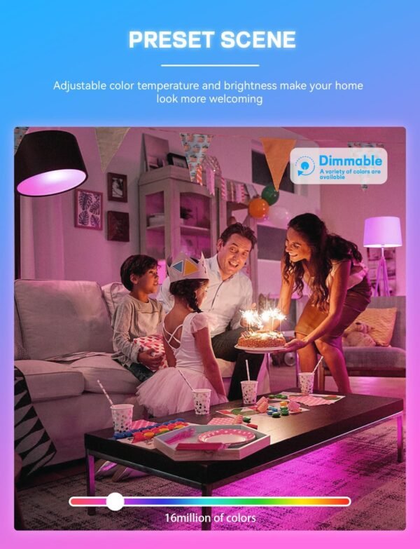 Smart Light Bulbs 4Pack with Remote, A19 E26 800LM LED Color Changing Light Bulb, WiFi & Bluetooth 5.0, Warm to Cool White, Dimmable, RGB Smart Home Lighting Work with Alexa Google Assistant - Image 4