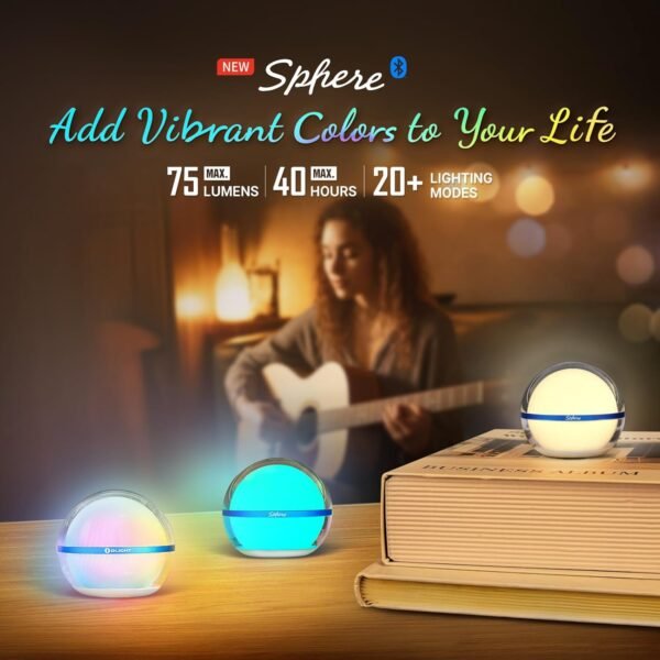 OLIGHT Sphere Smart Night Light, 75 lumens Stepless Dimming Table Lamp with Remotely APP Control, Magnetic Rechargeable RGB Ambient Lighting for Sleeping, Reading, and Relaxation - Image 2
