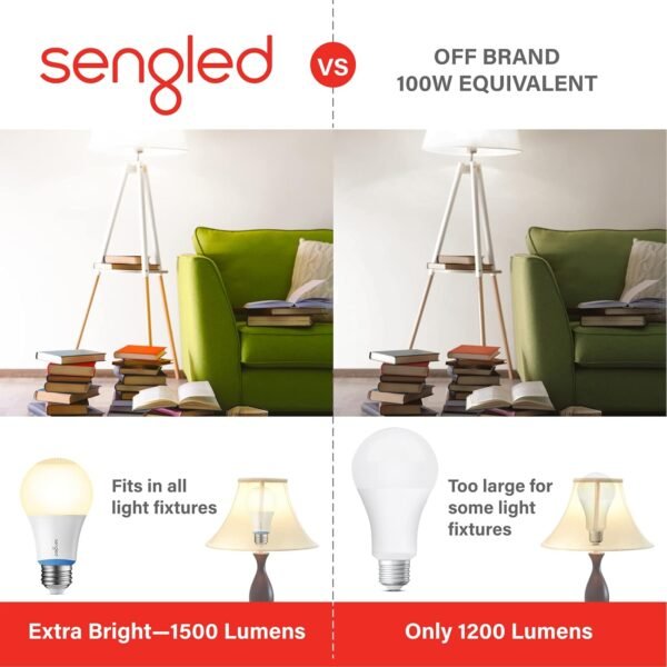 Sengled Smart Light Bulbs 100W, Zigbee Hub Required, Soft White Smart Bulbs Work with Alexa, Google, SmartThings, Echo 4th, Echo Show 10, Echo Plus, Dimmable A19 LED Light 2700K 1500LM, E26 1 Pack - Image 7