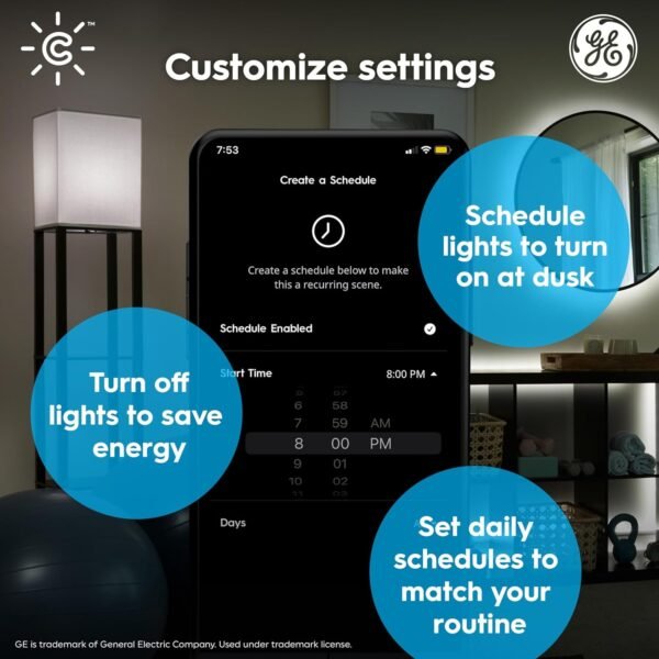 GE CYNC Smart LED Light Bulbs, Tunable White, Bluetooth and Wi-Fi, Works with Alexa and Google, A19 (2 Pack) - Image 3