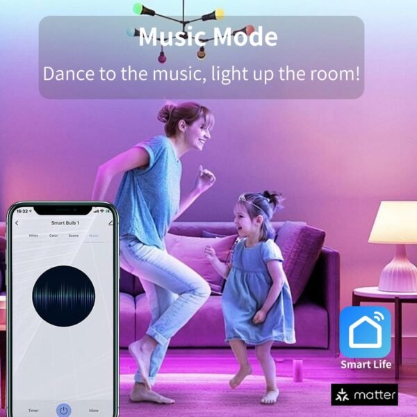Homekit Smart Light, Matter LED Color Changing Candelabra Bulbs, E12 Base, 2.4G WiFi, 40W Equivalent, Dimmable, Apple Home, Alexa & Google Home, Tuya/Smart Life Compatible (1) - Image 3