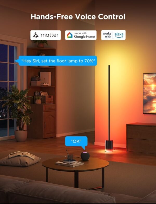 Govee Floor Lamp 2 with Matter, RGBIC Warm Cool White LED Floor Lamp Works with Alexa, 1725lm Corner Floor Lamp with Music Sync, Scene Modes, Smart Floor Lamp for Bedroom, Living Room, Black(1 Pack) - Image 3