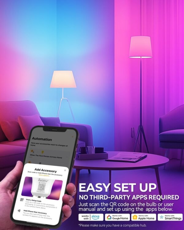 Matter Smart Light Bulb 2 Pack Compatible with Apple HomeKit/Alexa/Google Home, 9W Color Changing Alexa LED Light Bulbs, Voice/App Controlled Dimmable Energy-Efficient WiFi Lighting for Room - Image 3