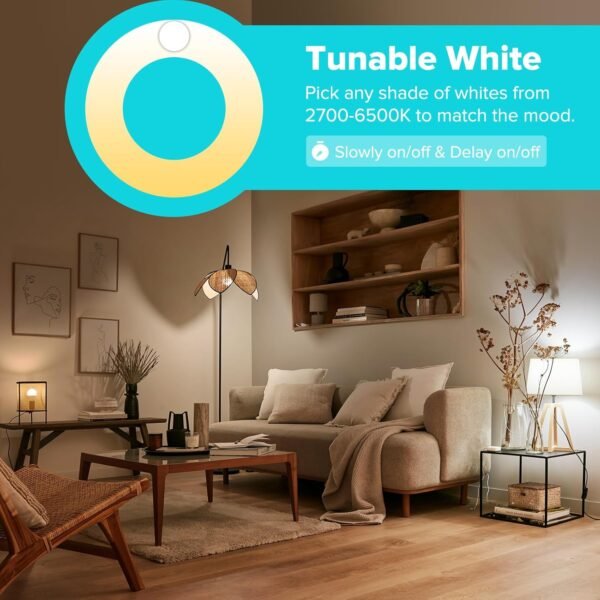 Smart Light Bulbs, Smart Bulb Compatible with Alexa & Google Home, LED Light Bulbs Color Changing, Multi-Dynamic Scene, Music Sync, A19 E26 2.4GHz RGBTW WiFi & Bluetooth Light Bulb 60W, 800LM, 6Pack - Image 3