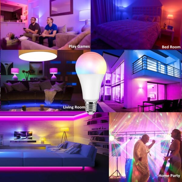 LED Color Changing Light Bulb, RGB Light Bulb 40W Equivalent, 9W A19 6500K White E26 Screw Base, Memory,Dimmable Multicolor Light Bulb for Party Bedroom Home,16 Color Choices - Remote Control - Image 3