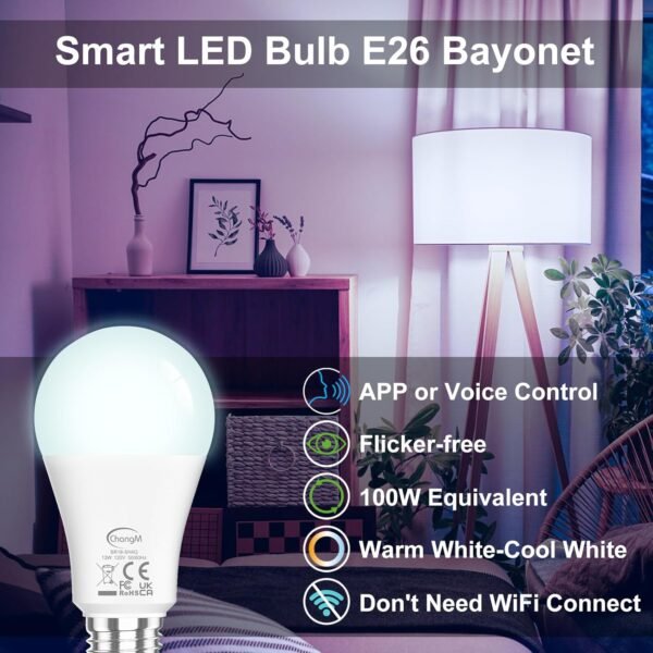 Smart Light Bulbs 13W E26 Smart LED Light Bulb Compatible with Alexa Warm White to White A19 APP Control Bulb Bluetooth Mesh 4 Pack - Image 3