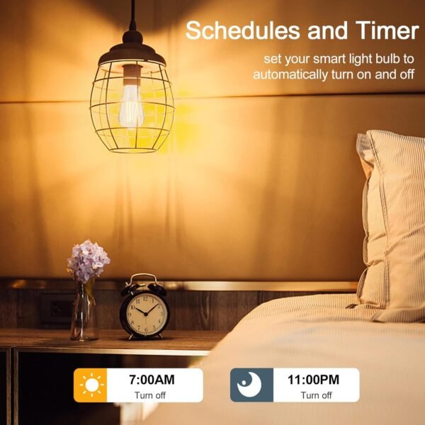 Smart LED Filament Bulb, Smart Light Bulbs Bluetooth and WiFi Vintage Filament Light Bulb Work with Alexa & Google Home, ST19 Smart Edison Bulb 2100k 60 Watt Equivalent, No Hub Required, 4 Pack - Image 5
