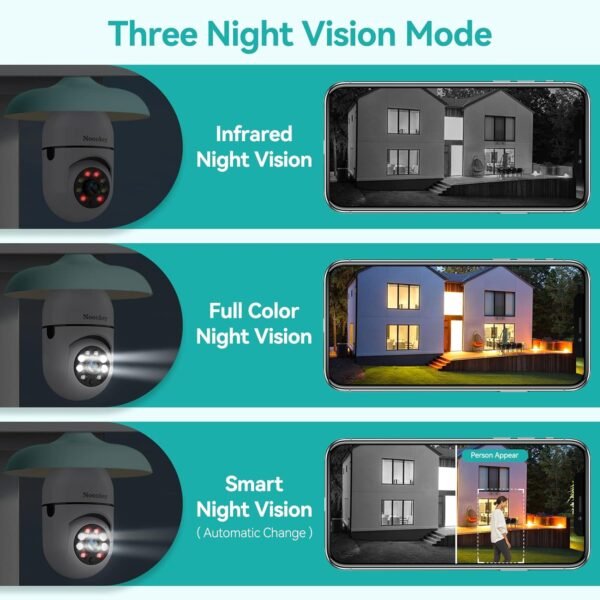 2K/3MP Light Bulb Security Camera, 5G& 2.4GHz WiFi Alexa E27 360° Light Socket Camera for Outdoor, Wireless WiFi Home IP Camera with Motion Tracking Alarm, Color Night Vision,Two-Way Talk. - Image 6