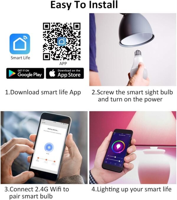 Smart Light Bulbs,16W(150W Equivalent) 1600Lumen Ultra Bright E26 A19 Led Full Color Changing WiFi Light Bulb,Smart Bulbs Work with Alexa,Google(No Hub Required),Alexa Light Bulbs,4 Pack - Image 7