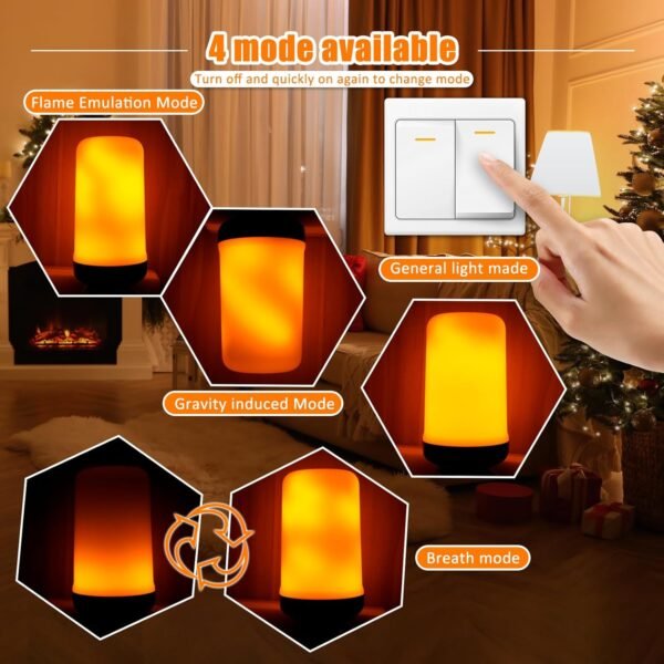 Bestview LED Flame Effect Light Bulbs,4 Modes Smart E26/E27 Base Flickering Fire Light Bulb with for Halloween, Christmas, Party, Porch, Indoor&Outdoor Home Decoration Lighting (Yellow 4 Pack) - Image 3