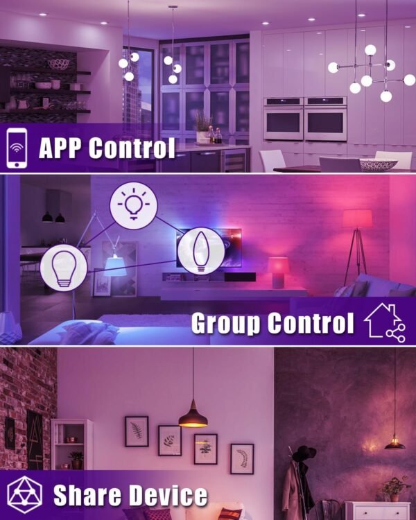Avatar Controls 4 Pack E12 Smart LED Light Bulb, 5W Alexa Small Base Candelabra Bulbs, Wi-Fi Ceiling Fan Bulbs Color Changing Timer Music Sync, 2700-6500K - Image 6