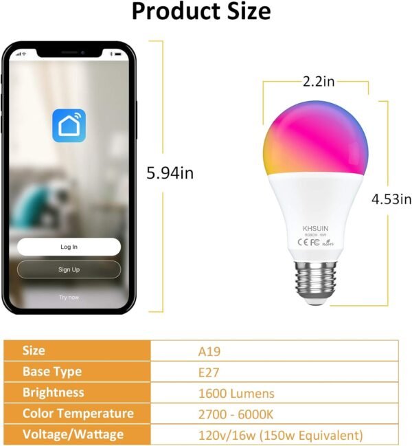 Smart Alexa Light Bulb,16W(150W Equivalent)1600Lumen Ultra Bright E26 A19 Led Full Color Changing WiFi Light Bulb,Smart Bulb Work with Alexa,Google(No Hub Required),High Lumen Smart Light Bulbs - Image 9