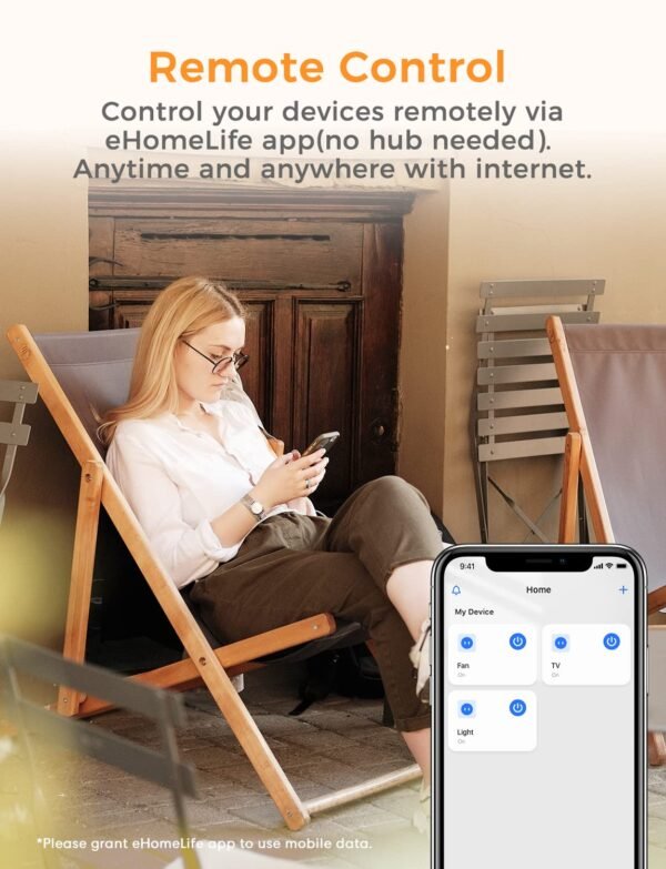 Smart Plug WiFi Outlet Work with Apple HomeKit, Siri, Alexa, Google Home, Smart Socket with Timer Function, Remote Control, No Hub Required, 15A, 2 Pack - Image 3