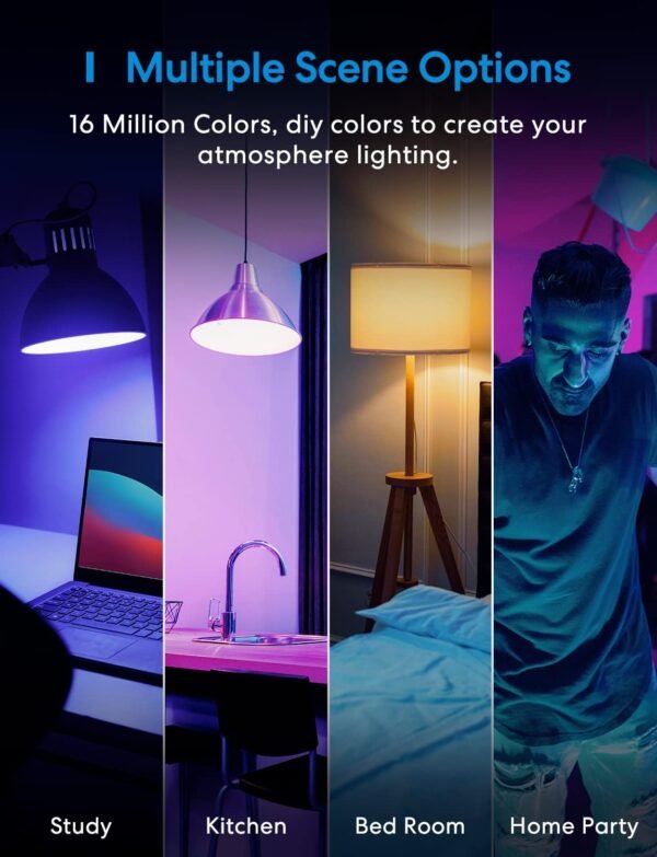 Meross Smart Light Bulb, BR30 Flood WiFi LED Bulbs Compatible with Apple HomeKit, Alexa, Google Assistant & SmartThings, Dimmable E26 Multicolor 2700K-6500K RGBCW, 1300 Lumens 100W Equivalent, 1 Pack - Image 8