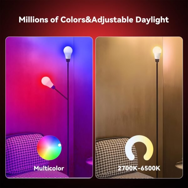 TJOY Smart WiFi Led Bulbs 9W(60W Equivalent), Compatible with Alexa&Google Assistant,Color Changing Light Bulb, A19 E26 800LM(2.4Ghz only),6 Pack - Image 5
