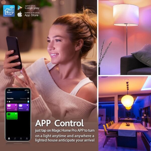 Smart Light Bulbs with Remote, 16M Colors RGBW Dimmable WiFi Bluetooth Smart Bulbs Led Color Changing Light Bulbs Compatible with Alexa Google Home, A19, E26 9W 800 Lumens Equivalent 60W (4) - Image 6