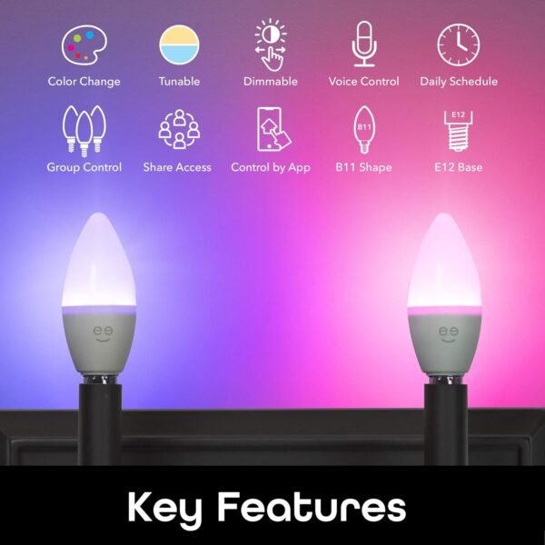 Prisma Plus E12 B11 Candle Wi-Fi Smart Bulb - 40W Color and Tunable White Smart (4-Pack) - Image 2