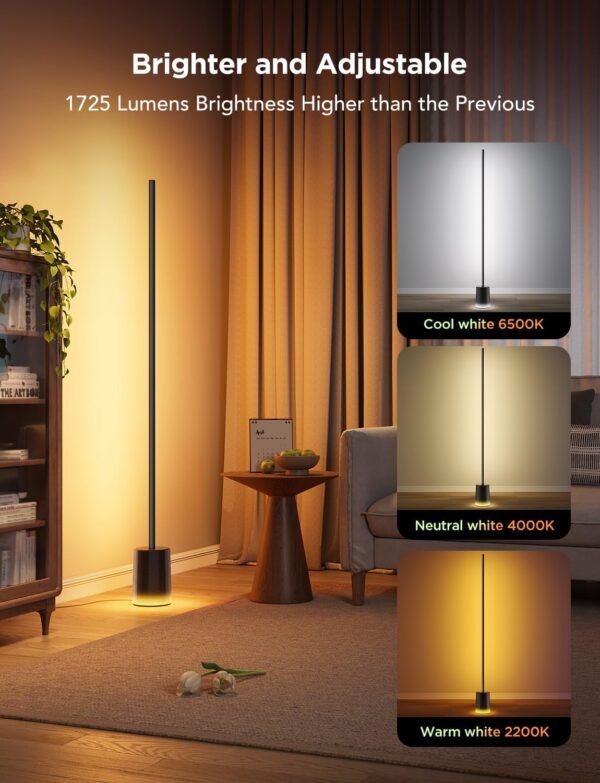 Govee Floor Lamp 2 with Matter, RGBIC Warm Cool White LED Floor Lamp Works with Alexa, 1725lm Corner Floor Lamp with Music Sync, Scene Modes, Smart Floor Lamp for Bedroom, Living Room, Black(1 Pack) - Image 4