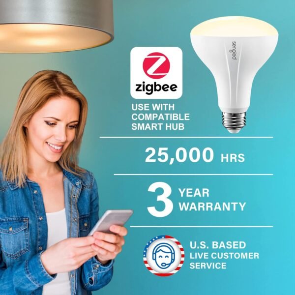 Sengled Zigbee BR30 Smart Bulb, Works with SmartThings and Echo with Built-in Hub, Voice Control with Alexa and Google Home, Hub Required, Dimmable Flood Light Bulb, Soft White 2700K, 2 Pack - Image 3