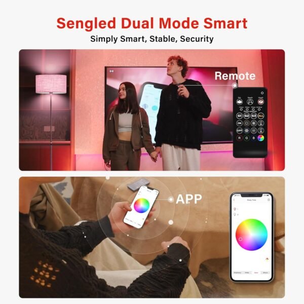 Sengled Dual Mode Smart Light Bulbs with Remote & App Control, Color Changing Light Bulbs, RGBW LED Light Bulbs 2700K-6500K Dimmable, 60W Equiv, Group Control, Timing, Sunrise & Sunset (4P+ 1 Remote) - Image 2