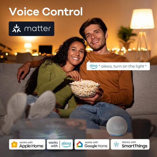 Linkind Matter Smart Light Bulb, ST19 (ST58) Smart Edison Bulbs, 2700K-6500K E26 LED Bulb 8W 60W, 800LM Edison Light Bulb, Work with Alexa, Google Home, Apple Home, SmartThings, 2.4GHz WiFi, 4-Pack - Image 5