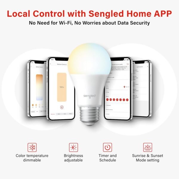Sengled Dual Mode Smart Light Bulbs with Remote & App Control, LED Light Bulbs 2700K-6500K Dimmable, Remote Control Light Bulbs 60W Equiv, Group Control, Timing, Sunrise & Sunset (4P, No Remote) - Image 3