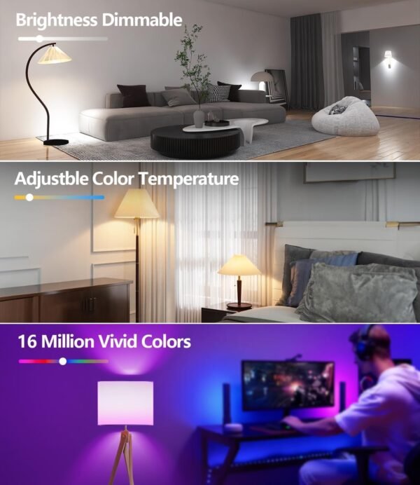 luckystyle Smart Light Bulbs, 9W A19 E26 800LM WiFi Bluetooth LED Bulbs Compatible with Alexa, Google Assistant & Home, 16 Million Colors Music Sync Color Changing Dimmable RGBWW Lights Bulb (2) - Image 5