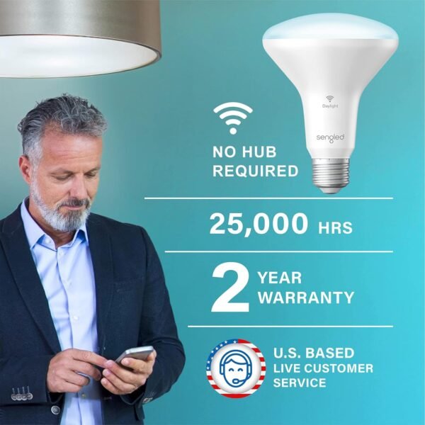 Sengled BR30 Smart Light Bulb, Updated FFS WiFi Led Flood Light Bulbs, Smart Bulbs That Works with Alexa, Google Assistant, E26 Daylight,60W Equivalent, 650LM, 2.4GHz WiFi Only, No Hub Required, 2Pack - Image 2