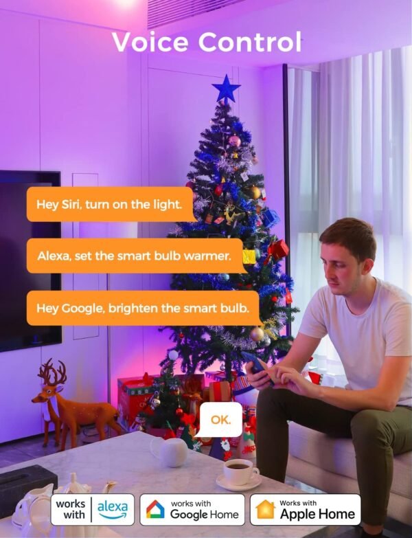 Smart Bulbs Works with Apple HomeKit, Color Changing Smart Light Bulbs Compatible with Siri, Alexa and Google Home, A19 LED Bulb, E26 Fitting, 2700K-6500K Dimmable, 9W 810 Lumens, 4 Pack - Image 5