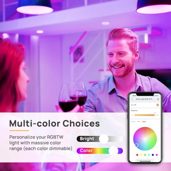 Linkind BR30 Smart Light Bulbs, WiFi Flood Light Bulbs Compatible with Alexa & Google Home, RGBTW Color Changing Light Bulb, 1800K-6500K Tunable White, E26 8W Equivalent 60W, 2.4Ghz WiFi only, 4 Pack - Image 6