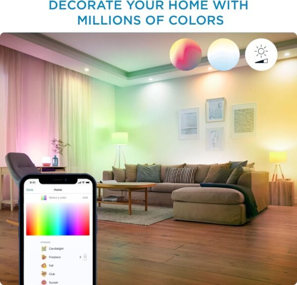 WiZ 100W Eq. (14.5W) A21 Color LED Smart Bulb - Pack of 3 - E26- Indoor - Connects to Your Existing Wi-Fi - Control with Voice or App + Activate with Motion - Matter Compatible - Image 7