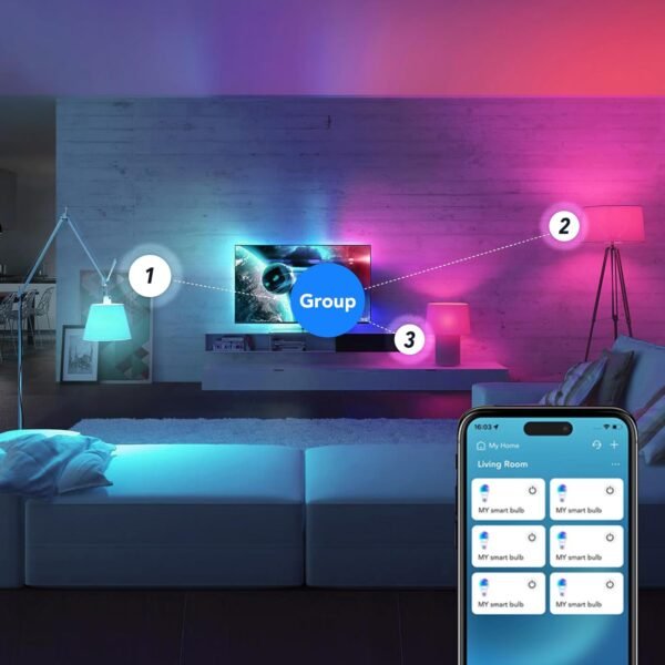 PARTPHONER Matter Smart LED Light Bulb Work with Google Home/Alexa/Apple Home/SmartThings/Siri, A19 E26 800LM Color Changing Light Bulb with Music Sync, Smart Home Integration, 2.4Ghz WiFi 4 Pack - Image 6
