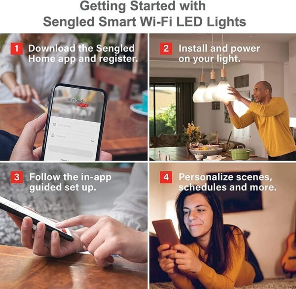 Sengled Alexa WiFi Light Bulb - Smart Bulbs That Work with Alexa/Google Assistant, A19 Daylight (5000K) - No Hub Required, 800LM 60W High CRI)60 Equivalent, 4 Count (Pack of 1) - Image 11