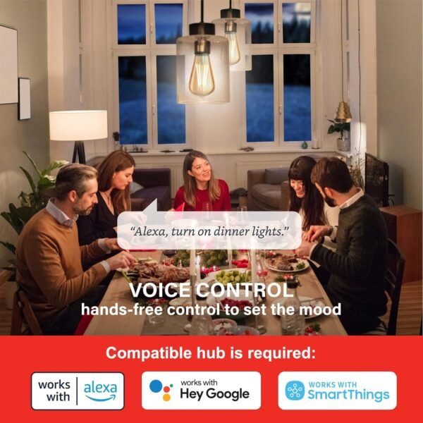 Sengled Zigbee Smart Edison Bulbs, Smart Hub Required, Work with SmartThings and Echo with Built-in Hub, Voice Control with Alexa and Google Home, Amber Warm 2000K LED E26 Edison Bulb, 60W Eqv. 6 Pack - Image 5