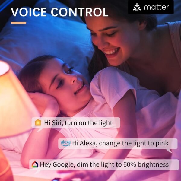 Light Bulbs with Matter, Smart Light Bulbs, WiFi Led Light Bulb Works with Alexa/Google Home/Apple Home/SmartThings, Hub Required, Smart Bulb, Color Changing Light Bulb, A19, E26, 2 Packs - Image 4