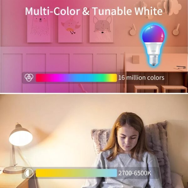 Matter Smart Light Bulbs| 9W 900LM Work with Alexa, Matter, Apple Home, Google Home| 2.4GHz WiFi Bluetooth Light Bulb|Music Sync A19 E26 RGBWW Color Changing LED Light Bulb| 2Pack - Image 3