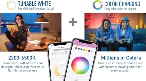 Cree Lighting Connected Max Smart Led Bulb A19 60W Tunable White + Color Changing, 2.4 Ghz, Works with Alexa and Google Home, No Hub Required, Bluetooth + WiFi, 1Pk - Image 4