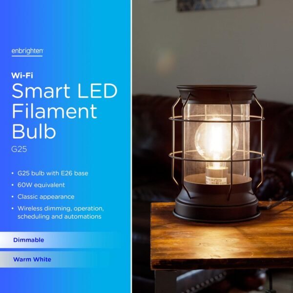 Enbrighten Vibe Smart Light Bulb, G25 with Filament, Dimmable, 2700K Warm White, Works with Alex and Google Home, Wi-Fi Light Bulb, 51344 - Image 2