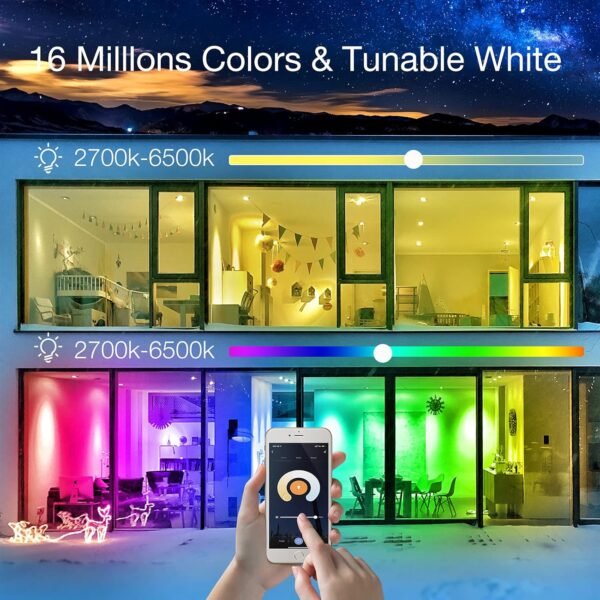 phopollo Smart Light Bulbs, RGBCW WiFi Multicolor Led Light Bulbs Compatible with Alexa & Google Home Assistant, A19 E26 9W 60W Equivalent 800Lumen, App Control, No Hub Required, 6 Pack - Image 3