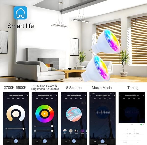 Smart MR16 LED Bulbs Dimmable Color Changing,12Volt Gu5.3 Bi-Pin Base,RGB MR16 LED WiFi Bulb Works With Alexa,Adjustable 16Million Colors And Music Sync,For Living Roomn Bedroom Office Hotel Etc.4Pack - Image 8