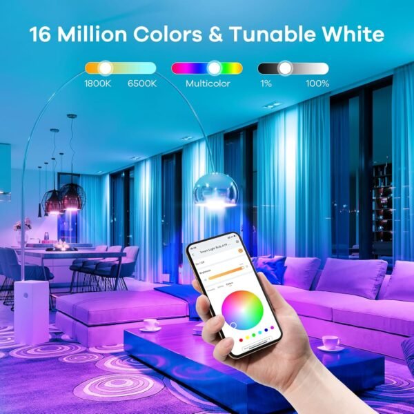 Linkind Smart Light Bulbs 1pk, Color Changing Light Bulbs Work with Alexa & Google Home, WiFi Smart Bulb 800LM Dimmable, 9W equivalent 60W Alexa LED Bulb A19 E26, Preset Scenes, 2.4Ghz WiFi Only - Image 3