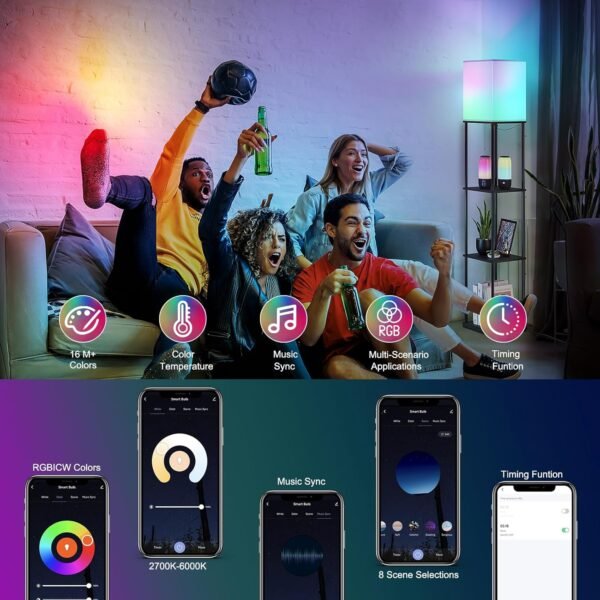 SUNMORY Floor Lamp with Shelves, Smart APP Control Standing Lamp with RGB Bulb, 4-Tier Dimmable Floor Lamps for Living Room, Tall Lamp for Bedroom, Office, Corner Display Bookshelf Lamp - Image 4