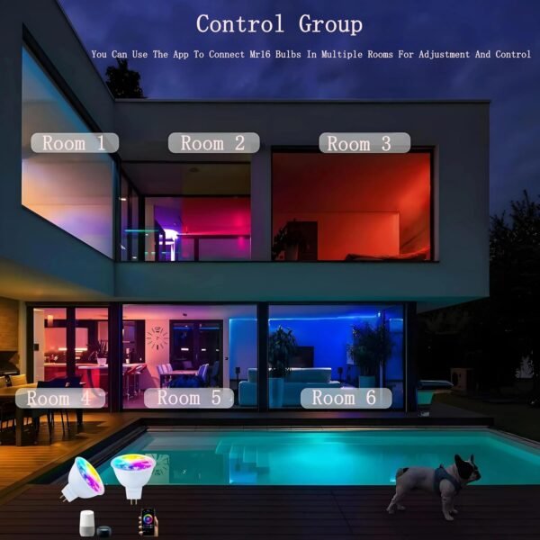 Smart MR16 LED Bulbs Dimmable Color Changing,12Volt Gu5.3 Bi-Pin Base,RGB MR16 LED WiFi Bulb Works With Alexa,Adjustable 16Million Colors And Music Sync,For Living Roomn Bedroom Office Hotel Etc.4Pack - Image 4