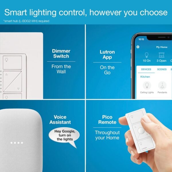 Lutron Caseta Smart Lighting Original Dimmer Switch, for Light Bulbs, Works w/ Alexa, Apple Homekit, Google Home (Hub Required), 150W Single-Pole/3-Way, No Neutral Required, PD-6WCL-WH, White - Image 7